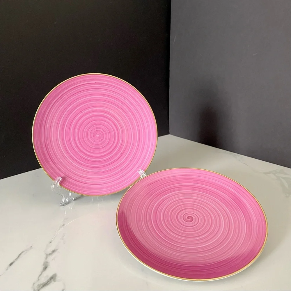SET of 2 Pink Dessert Plates - Marie Daage Limoges